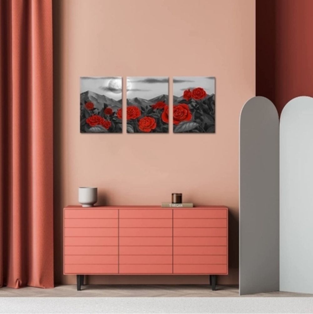 3-Piece Red Roses Canvas Art | Modern Floral Wall Decor